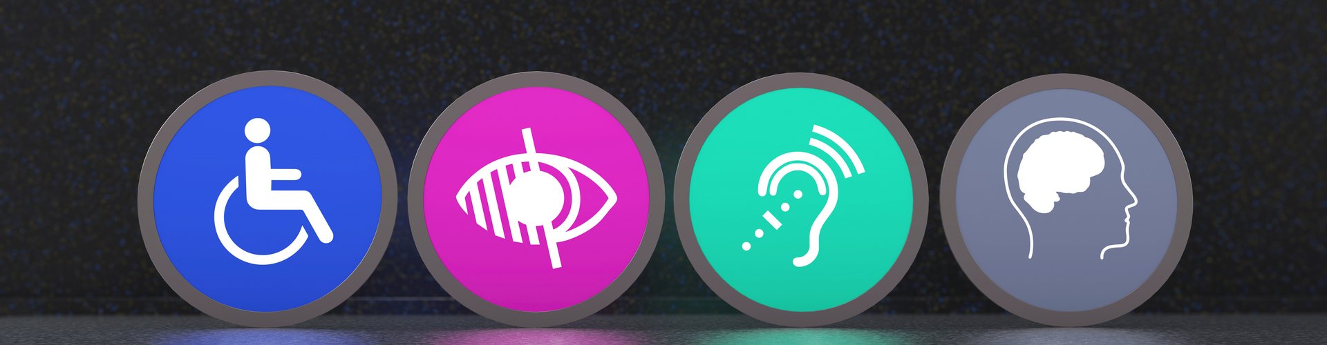 Icons, die für verschiedene Arten von Behinderungen stehen. Symbolbild für digitale Barrierefreiheit