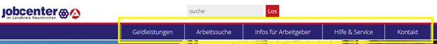 Menü Menüband der Homepage